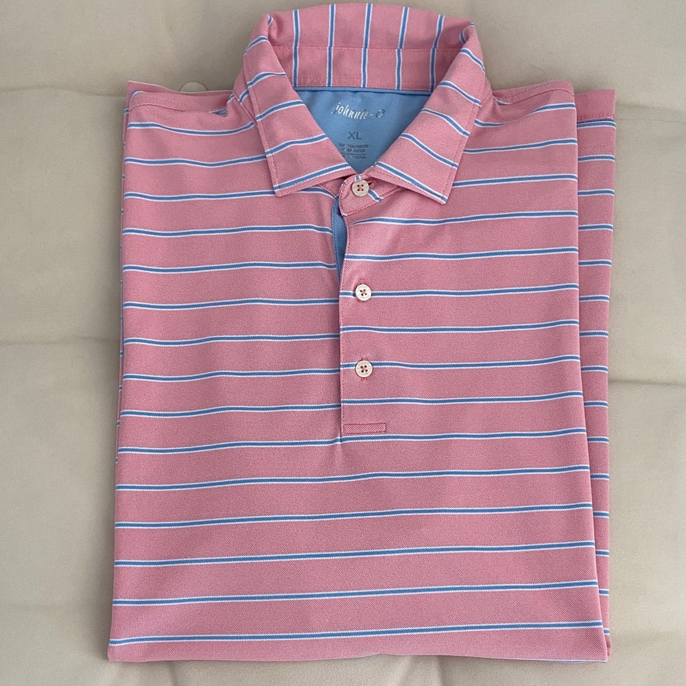 johnnie-O Pink Striped Polo Shirt